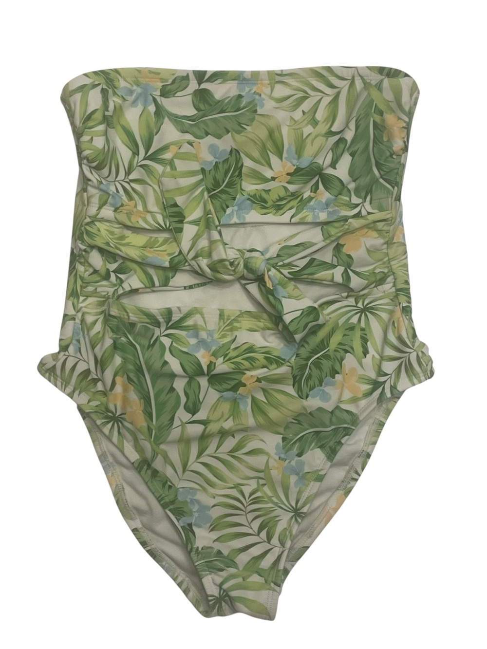 Shade & Shore Green & Yellow Tropical Leaf Strapless One-Piece Swimsuit sz S